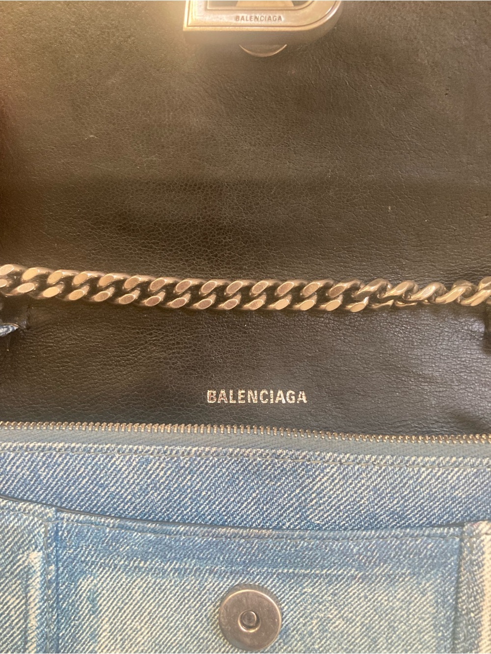 Balenciaga Hourglass Denim Light Blue Chain Crossbody Bag - Picture 5 of 7